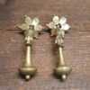 Pair Early Antique Brass Drop Handle Cast Flower Backplate