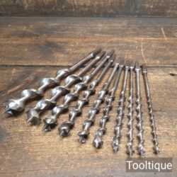 Vintage Selection 10 Woodworking Auger Bits for Brace 1”- ¼” - Sharpened Ready To Use
