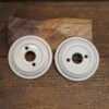 Pair Of Mortice Knob White Porcelain Backplates Single Gold Line