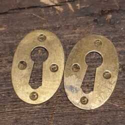 Original Pair Antique Oval Escutcheon Keyhole Plates