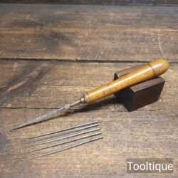 Interesting Vintage Beechwood Clamping File Holder with Selection Of Files