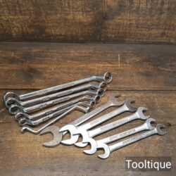 Vintage Selection of 11 No: Gordon Tools Whitworth Open End & Ring Spanners