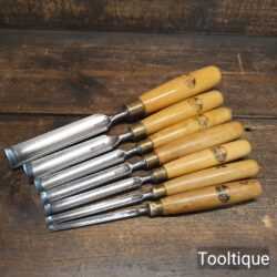 Scarce Vintage Set 7 No: Marples Shamrock Incannel Gouge Chisels - Fully Refurbished