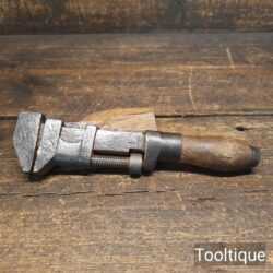 Vintage Old Mechanics Wrench With Wooden Handle - Good Condition