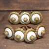 7 Vintage Patented Enamel White & Brass Decorative Nail Fastenings