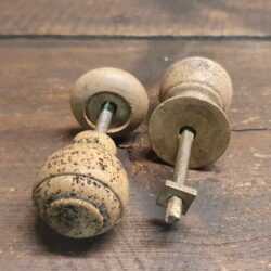 Vintage Pair Rustic Wooden Door Knobs - Patinated Condition