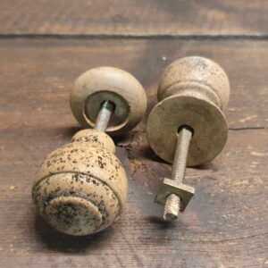 Vintage Pair Rustic Wooden Door Knobs - Patinated Condition