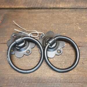 Vintage Gothic Malleable Iron 3” Hooped Handles With Floret Back Plates
