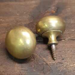 Vintage Pair of Round Brass Door Knobs With Threaded Screws