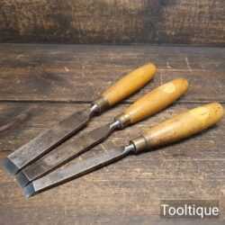 3 No: Vintage Firmer Chisels ½” ¾” 1” Wooden Handles - Fully Refurbished