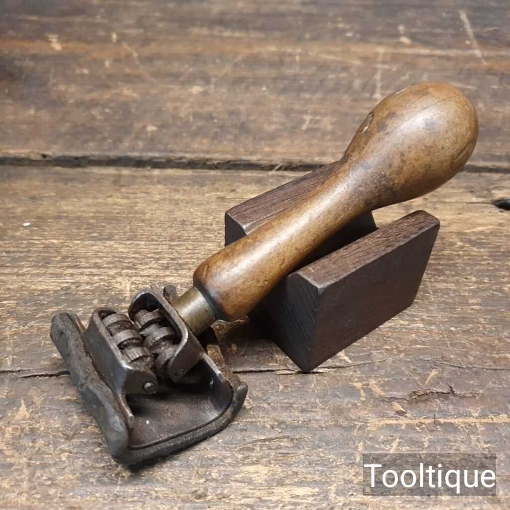 Unusual Vintage Spring-Loaded Tool with Leather Pad - Good Condition