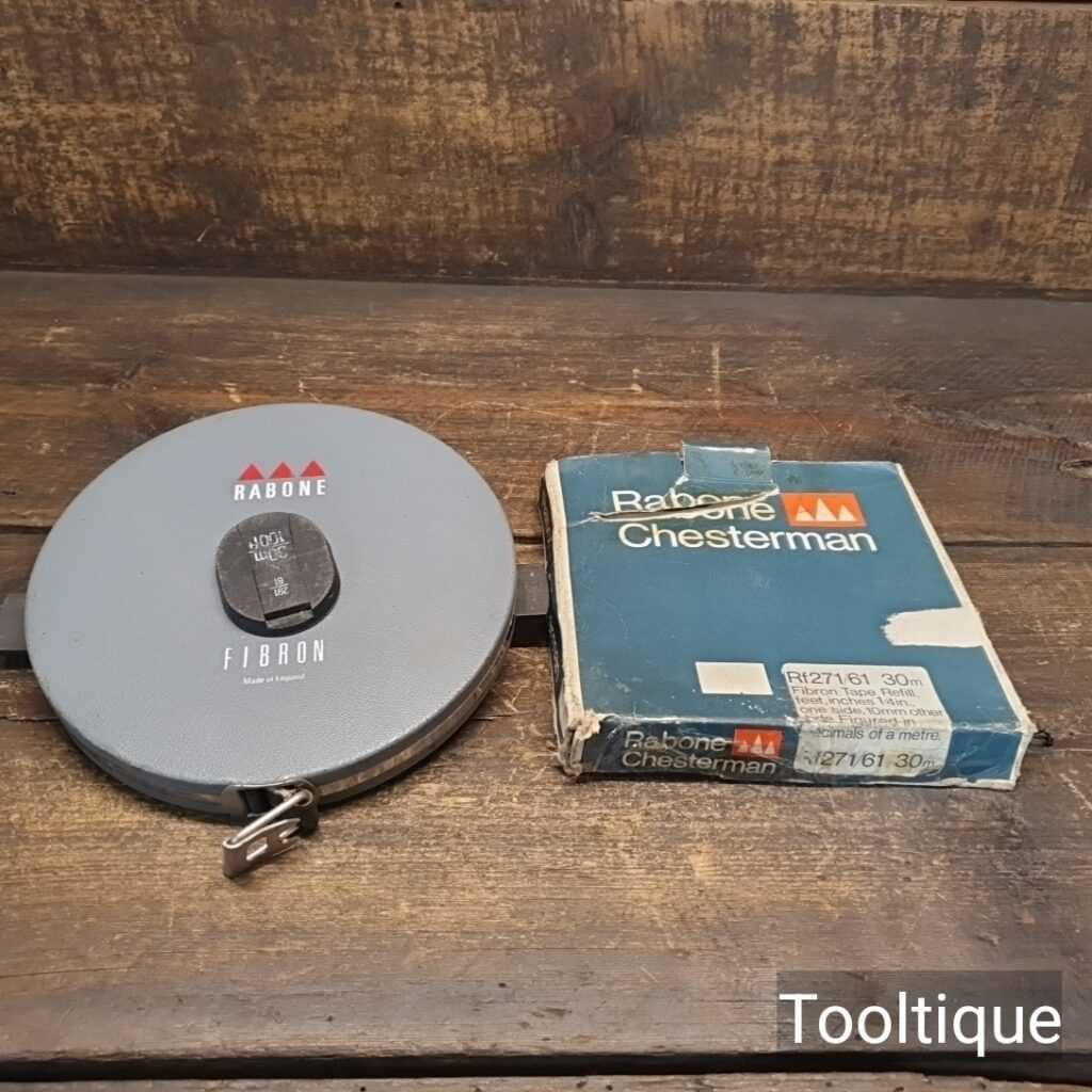 Vintage Rabone Surveyors 33ft 100m Fibron Tape Measure & Spare Refill Tape