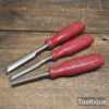 3 No: Vintage Eskilstuna E.A Berg Sweden Bevel Edge Butt Chisels - Refurbished