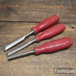 3 No: Vintage Eskilstuna E.A Berg Sweden Bevel Edge Butt Chisels - Refurbished