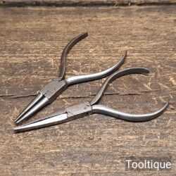 Vintage Quality Pair 2 Small Box Jointed Model Making Long Nose Pliers