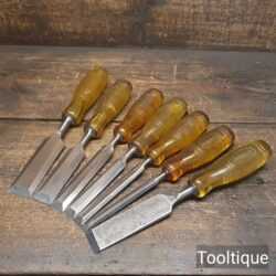 Vintage Selection 7 No: Marples & Sons Shamrock Bevelled Edge Chisels Shatterproof