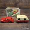 Vintage Tri-ang Minic Scale Model Tinplate Clockwork Car & Caravan Toy