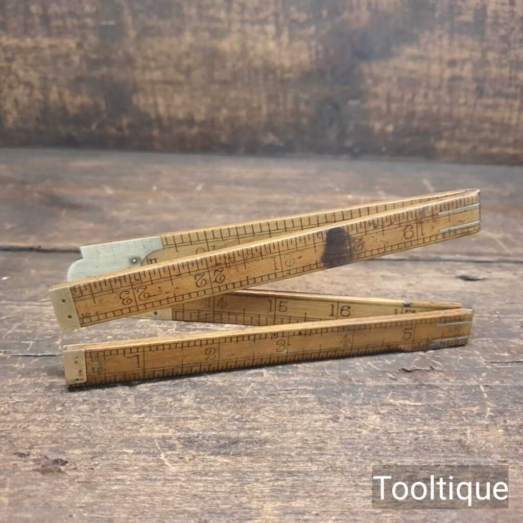 Vintage John Rabone No: 2547 Box & Brass Imperial Folding Rule - Good/Fair Condition