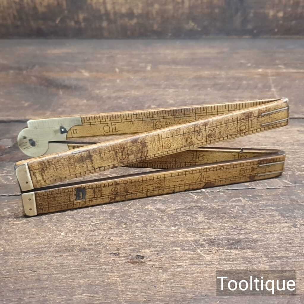 Vintage John Rabone Boxwood & Brass Imperial folding Rule - Fair Condition
