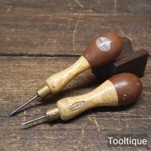 2 No: Vintage Marples Woodworking Awls Beech Handles - Refurbished For Use