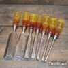 Vintage Set of 7 No: Marples Sheffield M373 Bevelled Edge Chisels - Fully Refurbished