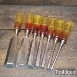 Vintage Set of 7 No: Marples Sheffield M373 Bevelled Edge Chisels - Fully Refurbished