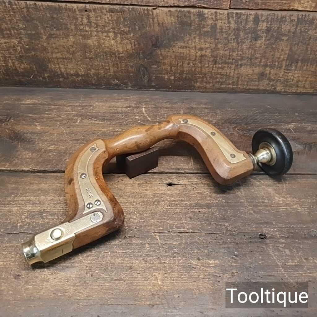 Antique S. Wilson Ipswich Beechwood & Brass Plated Carpenters Brace