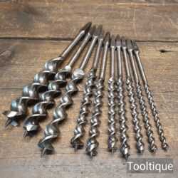 Vintage Selection 10 No: Jennings Pattern Carpenters Brace Auger Bits - Refurbished