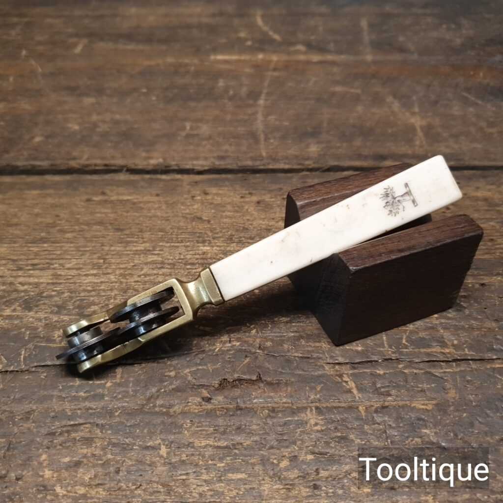 Vintage Kitchenalia Knife Sharpening Wheel Tool with Ivorine & Brass Handle