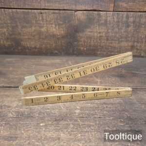 Vintage 36” Carpenters Boxwood Brass 4-Fold Imperial Rule - Good Condition