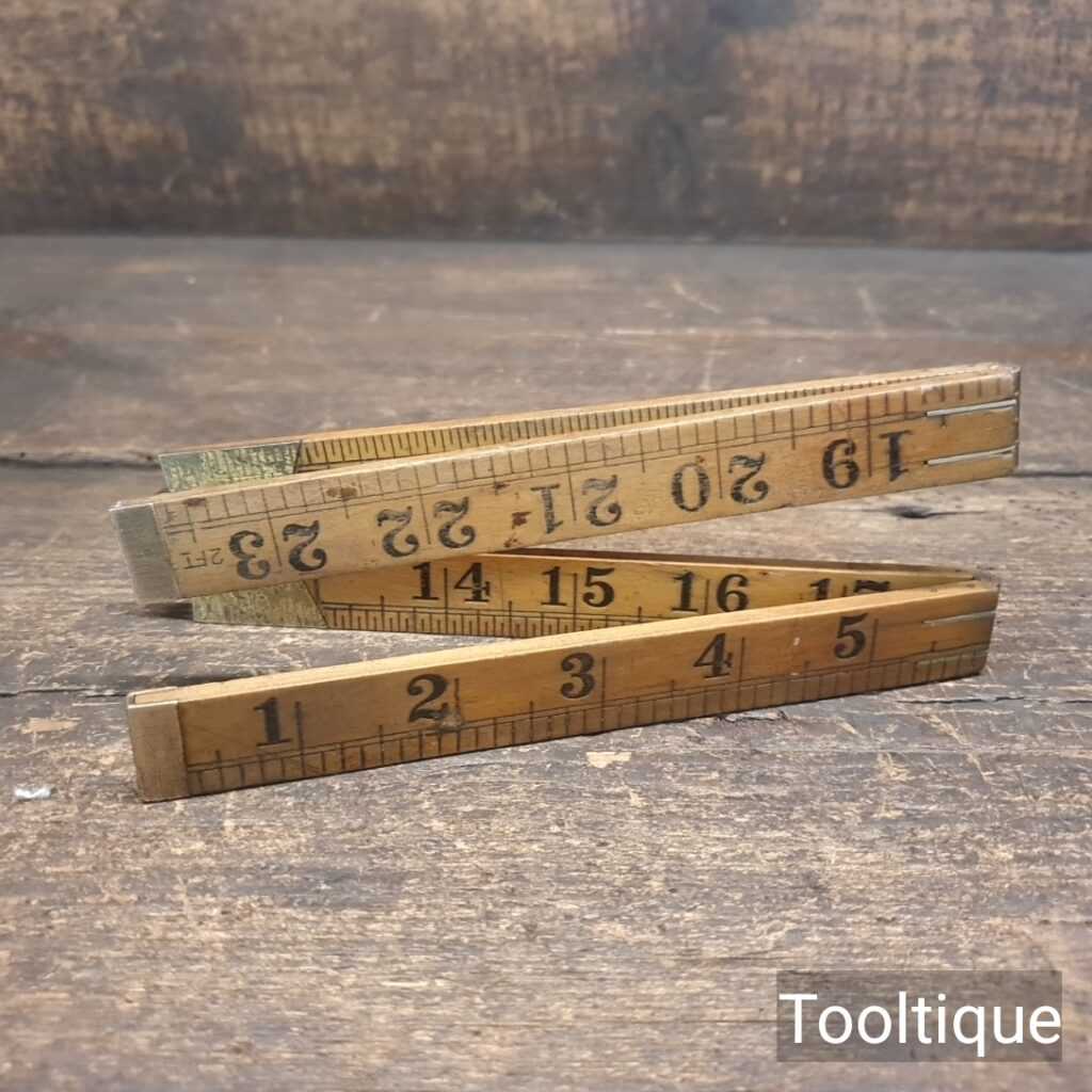 Vintage English 24” Boxwood & Brass 4-Fold Carpenters Rule - Refurbished