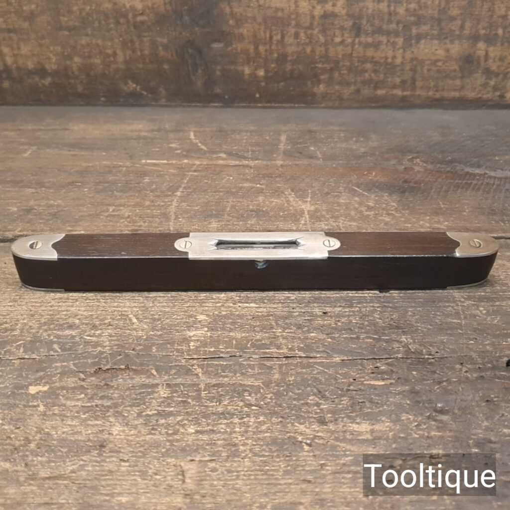 Vintage Ornate 9” Rosewood & Brass Spirit Level Clear Bubble - Refurbished