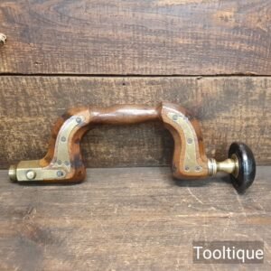 Vintage 19TH Century Carpenters Beechwood & Brass Brace Ebony Bun Handle