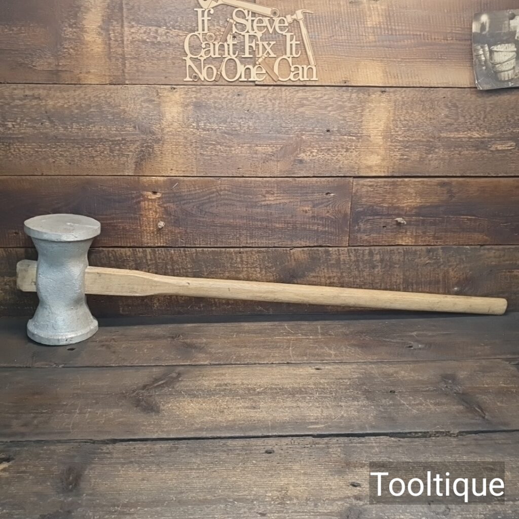 Vintage Large Cast Alloy Fence Post Maul Hardwood Handle - Good Condition