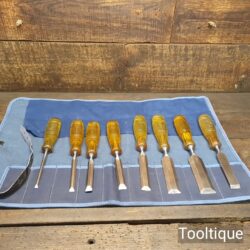 Vintage Set of 7 Marples Shamrock No: M373 Bevel Edge Chisels in Canvass Roll