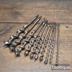 Vintage Set 10 No: Carpenters Irwin Pattern Brace Auger Bits - Refurbished Tor Use