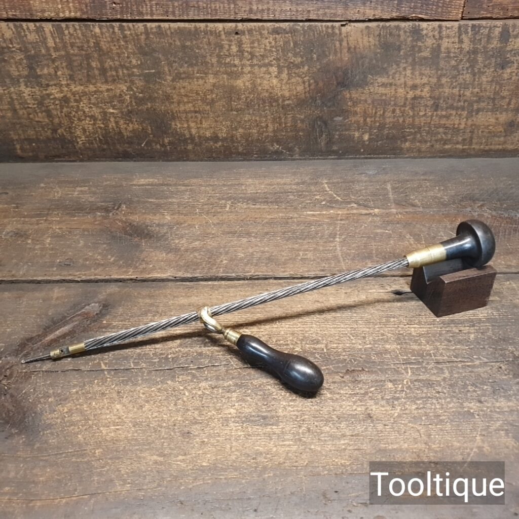 Rare 14” Antique Surgeons Ornate Ebony & Brass Twisted Design Archimedean Drill