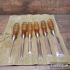 Vintage 6 No: Record Marples M373 Bevel Edge Chisels Set Canvas Roll - Refurbished