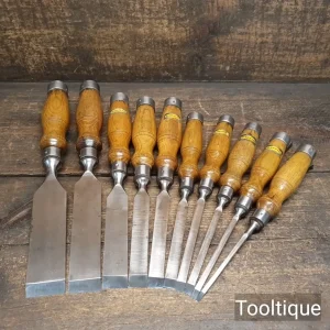 Scarce Set 10 No: Vintage Marples Heavy Duty Firmer Chisels - Fully Refurbished