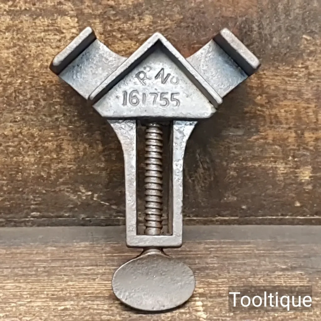 Vintage 19th C Small Cast Steel Corner Clamp marked Rd 161755 - Good Condition