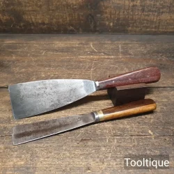 2 No: Vintage Rosewood Mahogany Handled Scrapers 2” + 1 5/16” Wide