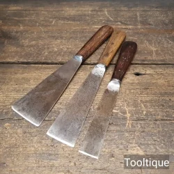 3 No: Vintage Flexible Filler Knives & Scraper Rosewood Mahogany Handles - Refurbished