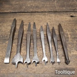 9 No: Antique Carpenters Brace Countersinking Centre Screwdriver Bits - Sharpened