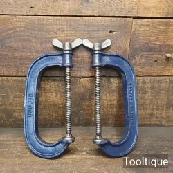 Vintage Pair of 6” Course Square Threaded Carpenters Wing Nut G Cramps - Refurbished