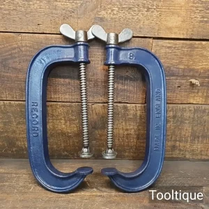 Vintage Pair of 8” Course Square Thread Carpenters Wing Nut G Cramps - Refurbished