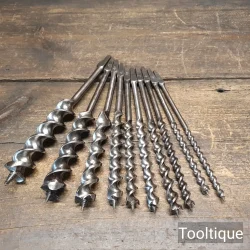 10 No: Vintage Jenning Pattern Double Spur Brace Auger Bits - Sharpened