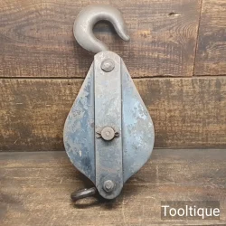 Vintage 14” Industrial Steel Hook Block Pulley - Good Condition