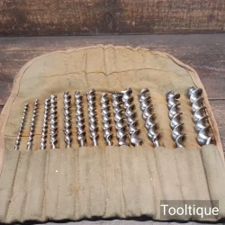 13 No: Vintage Ridgeway Jennings Pattern Brace Auger Bits Canvas Roll - Sharpened