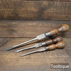 3 No: Vintage British Cabinet Makers Flat Head Screwdrivers - Refurbished