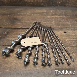 Vintage Set of 10 No: Irwin Pattern Brace Auger Bits ¼”-1” - Sharpened Ready To Use